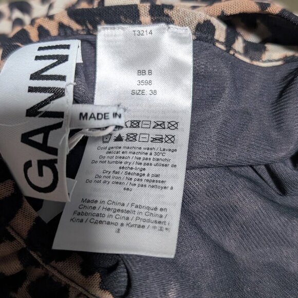 NWT Ganni | Mesh Ruffle Midi Wrap Skirt In Leopard - Picture 14 of 16